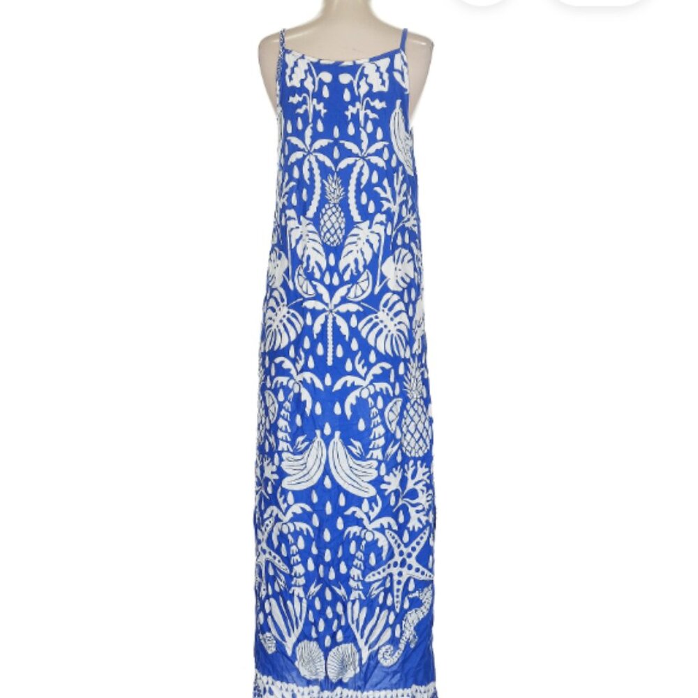 1. STATE Maxi Dress Tropical Vacation Beach Blue White Small